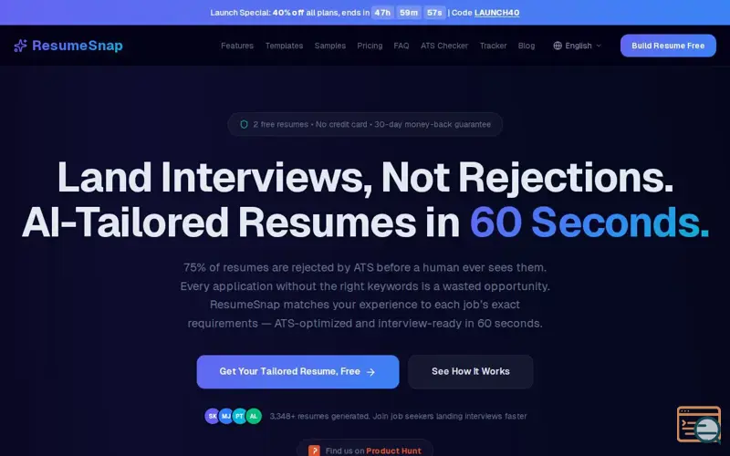 Screenshot of ResumeSnap