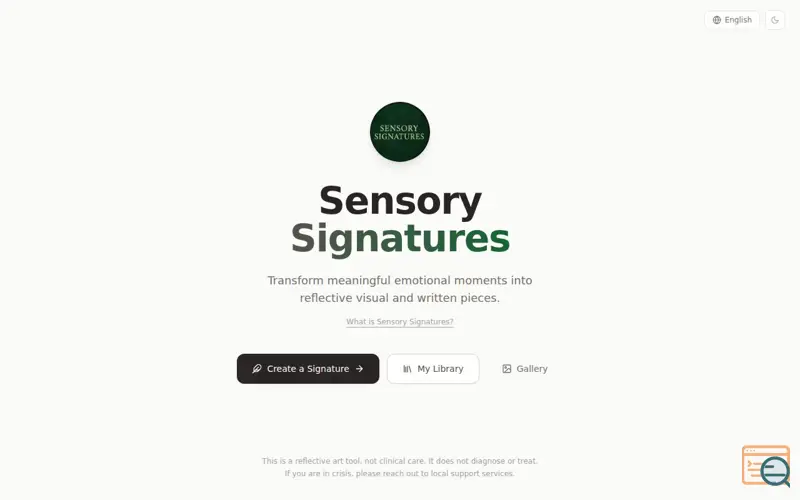 Screenshot of Sensory Signatures