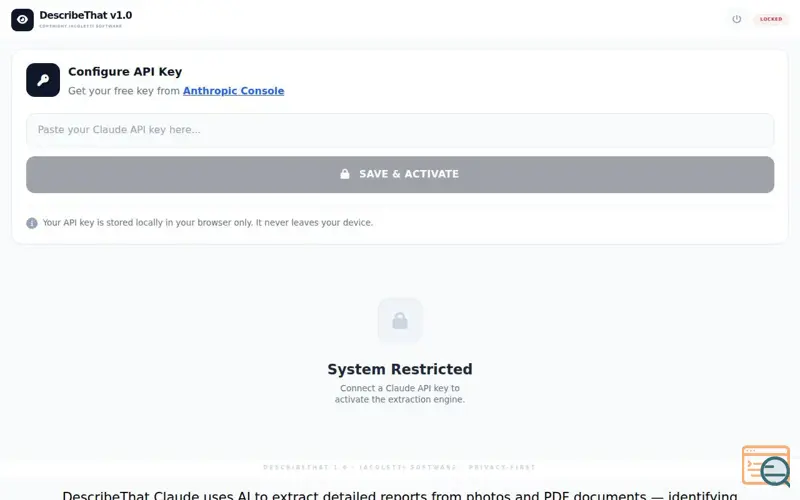 Screenshot of DescribeThat Claude