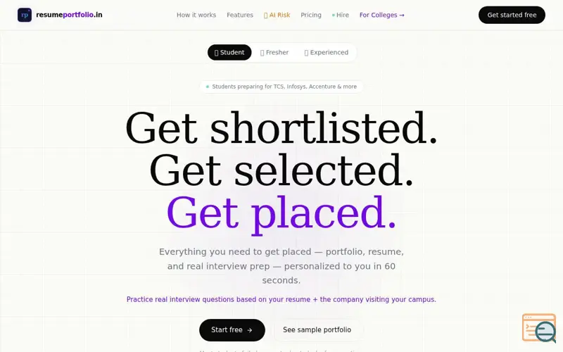 Screenshot of ResumePortfolio.in