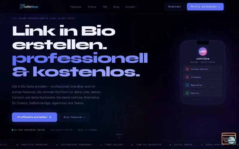 Screenshot of ProfileVerse