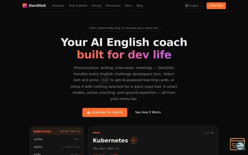 Screenshot of DevGlish