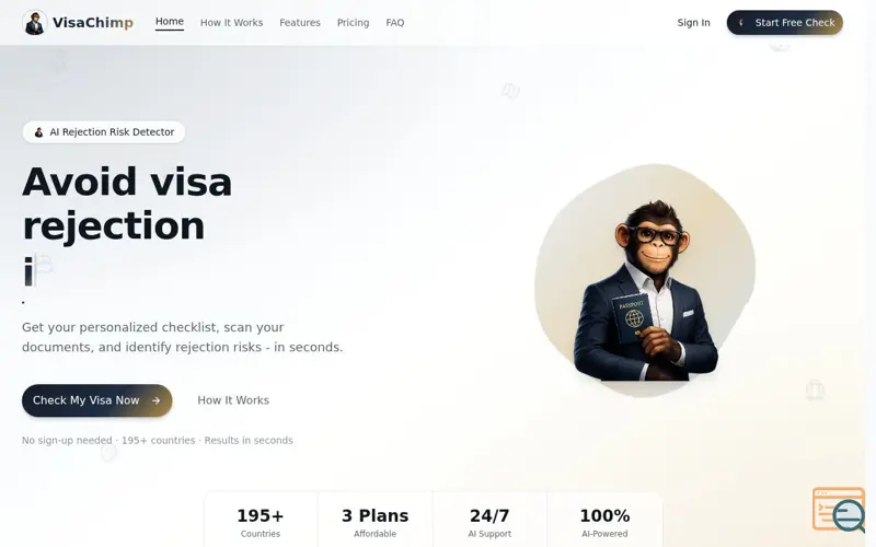 Screenshot of VisaChimp