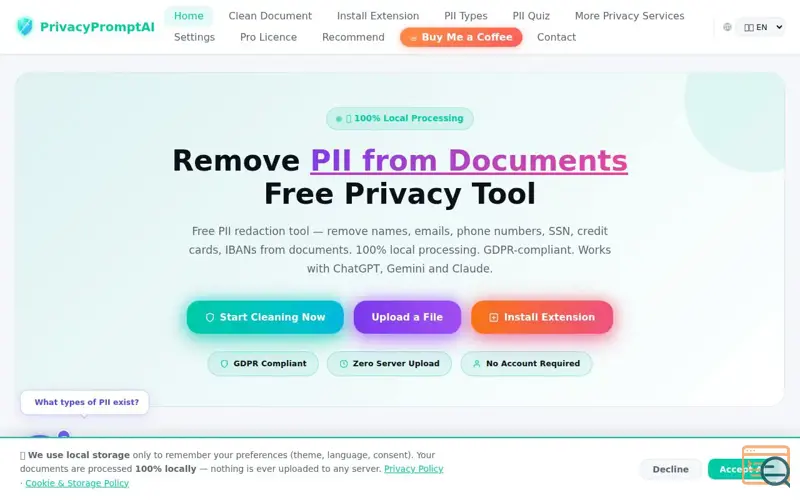 Screenshot of PrivacyPromptAI