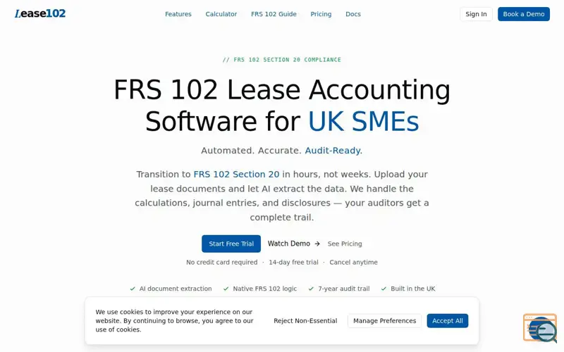 Screenshot of Lease102 - FRS 102 Lease Accounting 