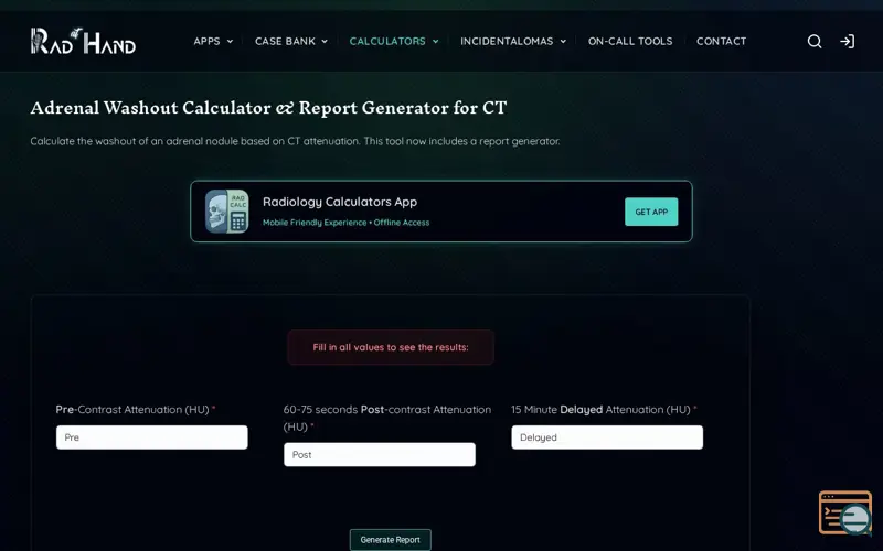 Screenshot of Adrenal Washout Calculator