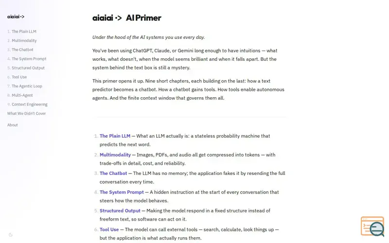Screenshot of Aiaiai.guide: Plain-English mental model for LLM apps, tools and agents