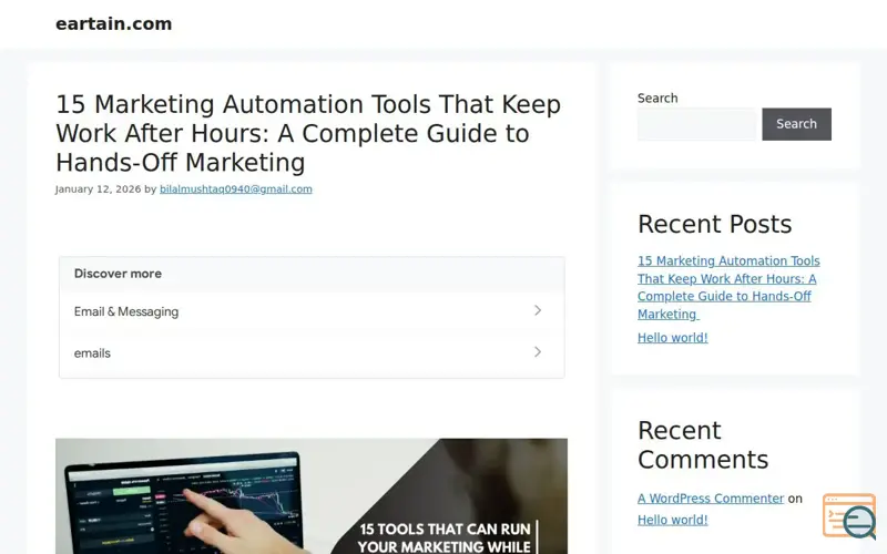 Screenshot of eartain.com