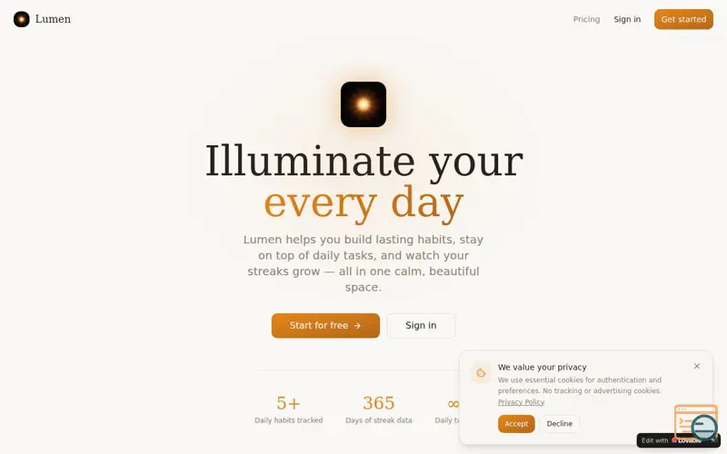 Screenshot of Lumen — Your day, effortlessly