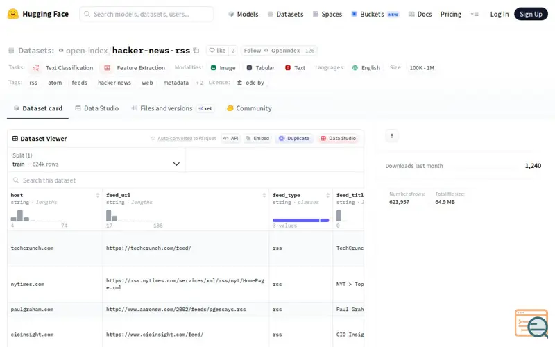Screenshot of Hacker News RSS Feed Directory
