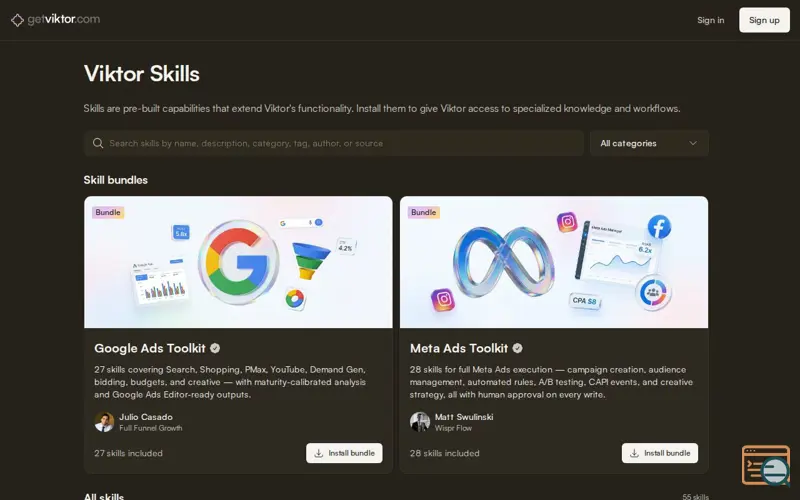 Screenshot of Viktor Skills Marketplace