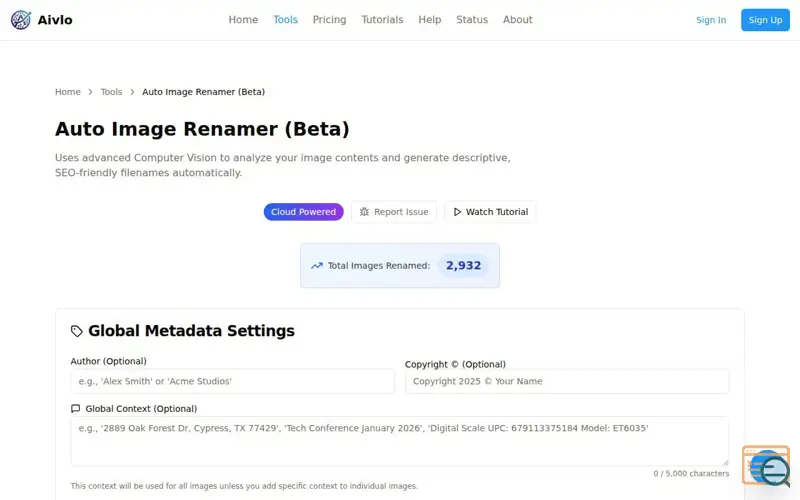 Screenshot of Aivlo - Auto AI Image Renamer