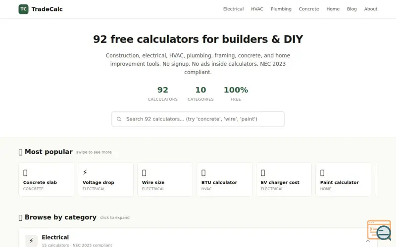 Screenshot of TradeCalc