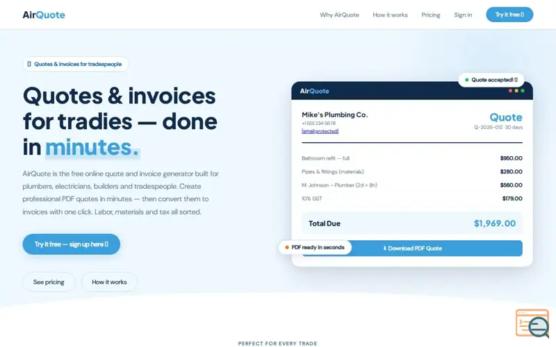 Screenshot of AirQuote - Quote & Invoice Software