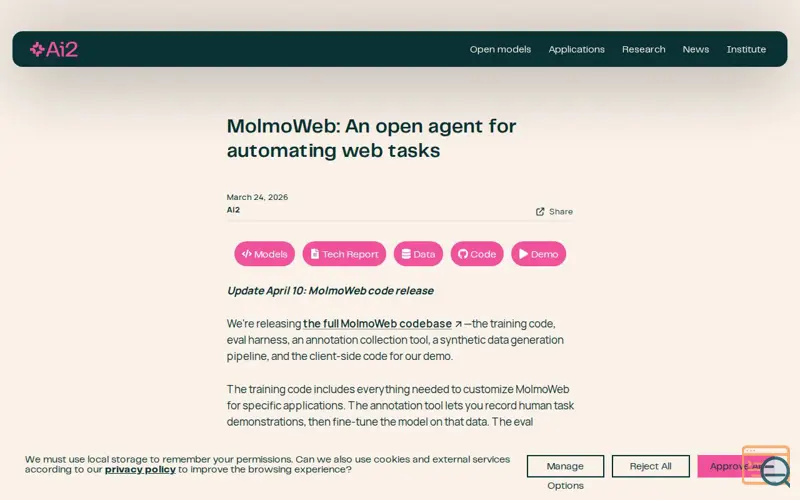 Screenshot of MolmoWeb
