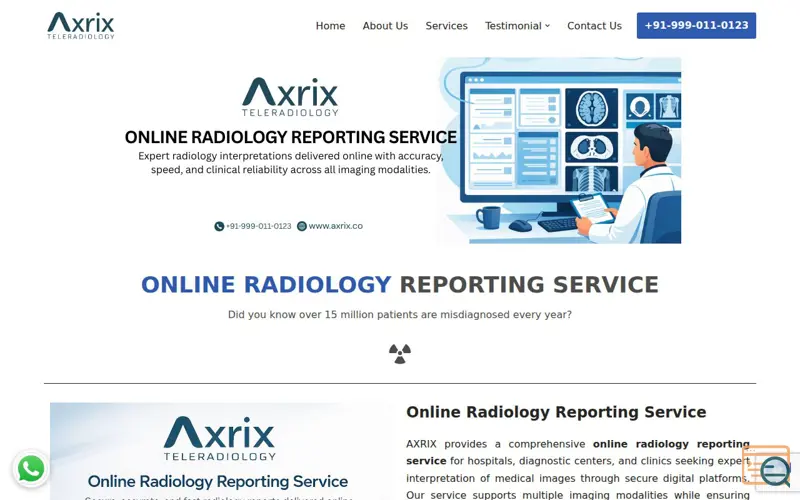 Screenshot of Online Radiology Reporting Services