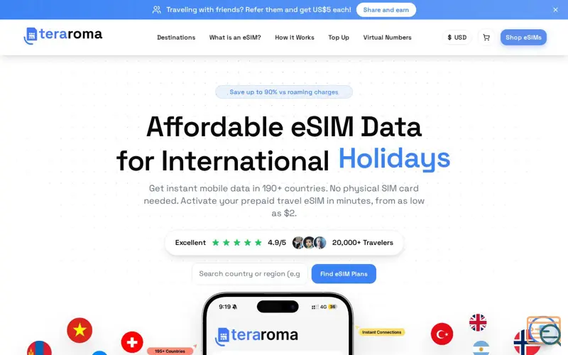 Screenshot of Teraroma eSIMs