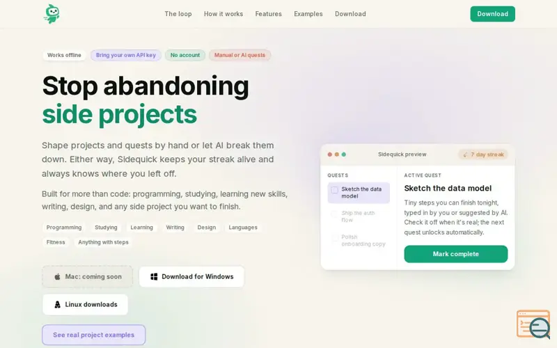 Screenshot of SideQuick