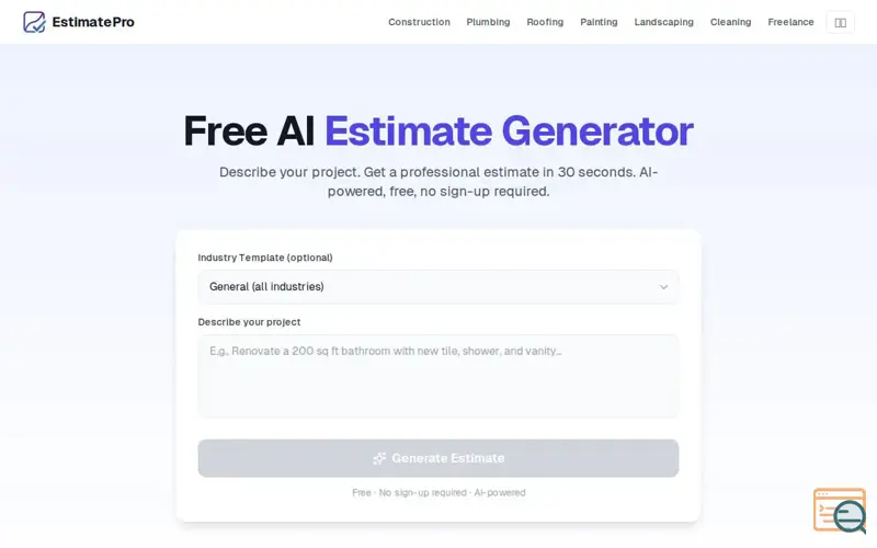 Screenshot of EstimatePro