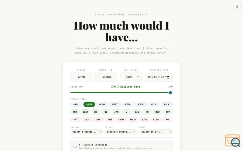 Screenshot of How Much Would I Have?