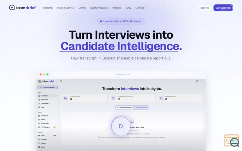 Screenshot of TalentBrief