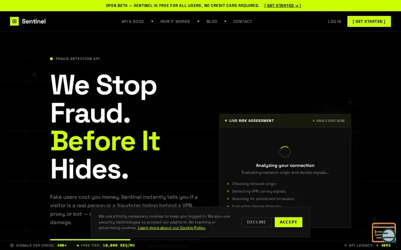 Screenshot of Sentinel