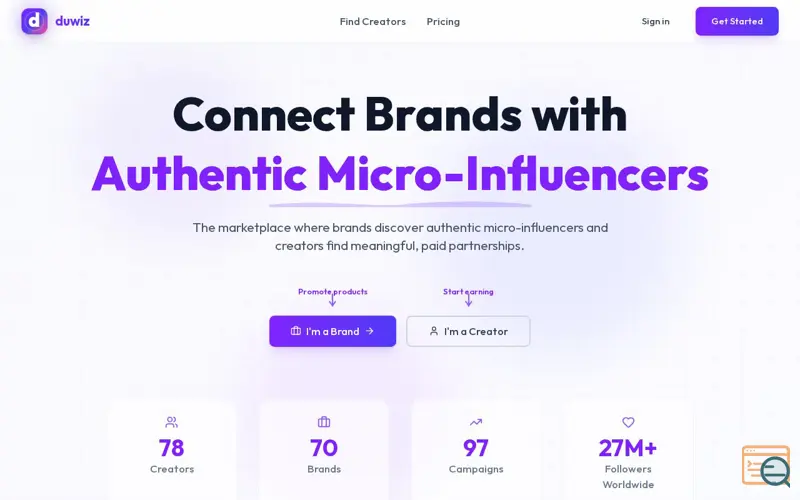 Screenshot of duwiz - Influencer Marketing Platform