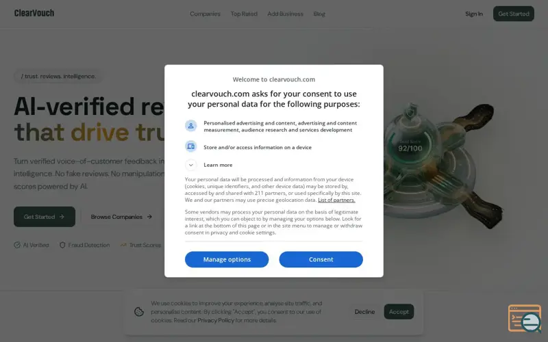 Screenshot of ClearVouch