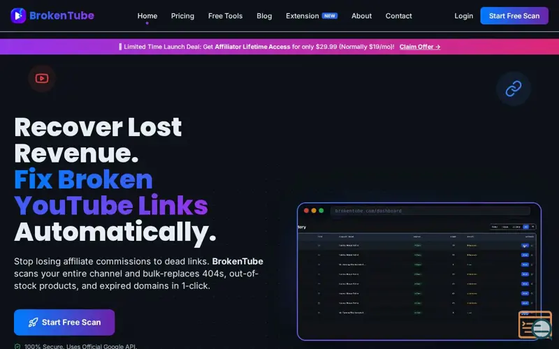 Screenshot of BrokenTube: YouTube Link Fixer