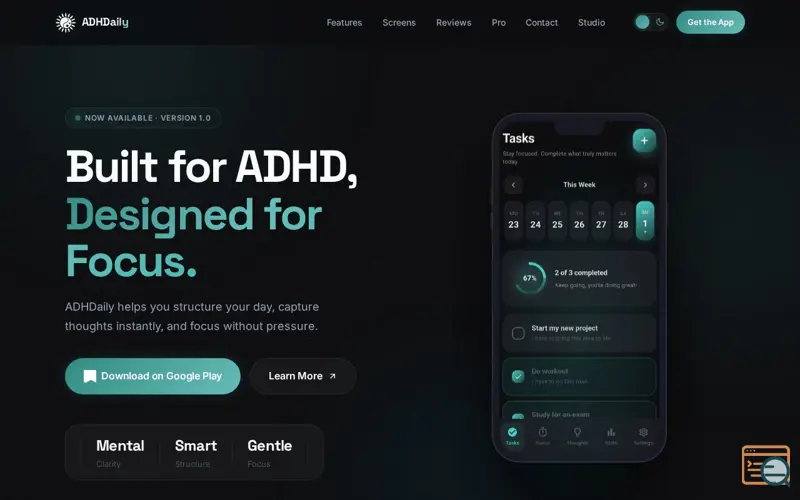 Screenshot of ADHDaily — Built for Your Brain