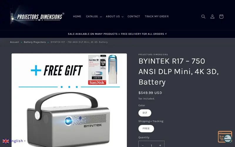 Screenshot of Projectors Dimensions