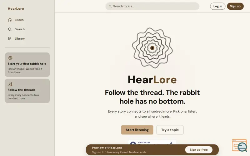 Screenshot of HearLore