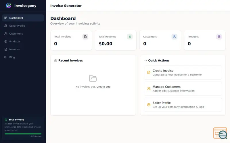 Screenshot of Invoicegeny