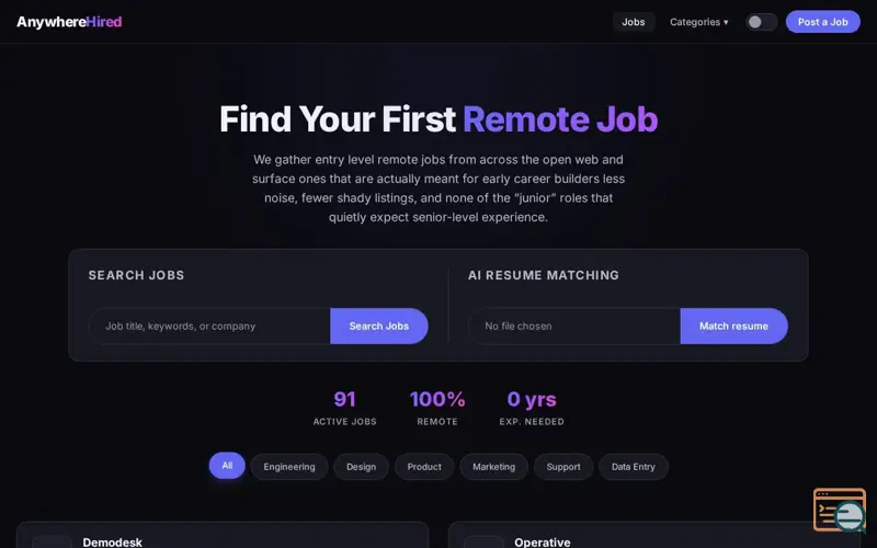 Screenshot of AnywhereHired