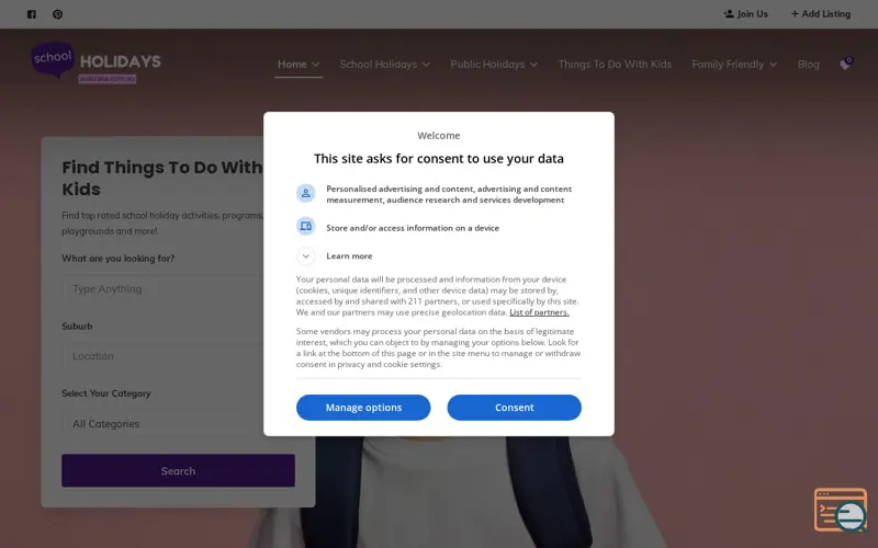 Screenshot of School Holidays Australia