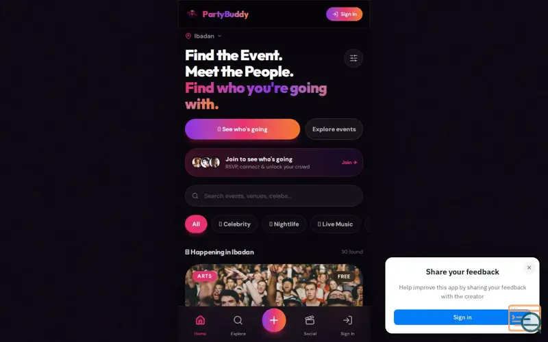 Screenshot of PartyBuddy