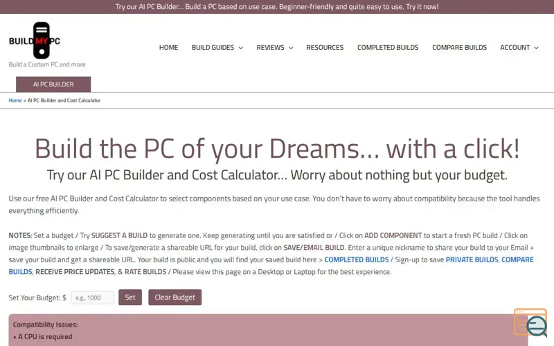 Screenshot of Build My PC