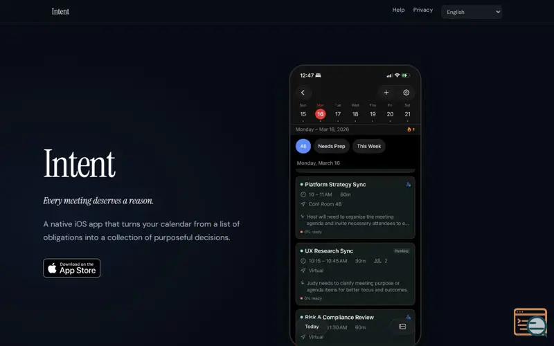 Screenshot of Intent: Business Calendar