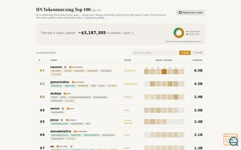 Screenshot of HN Tokenmaxxing