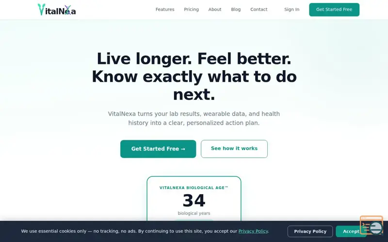 Screenshot of VitalNexa.Health 