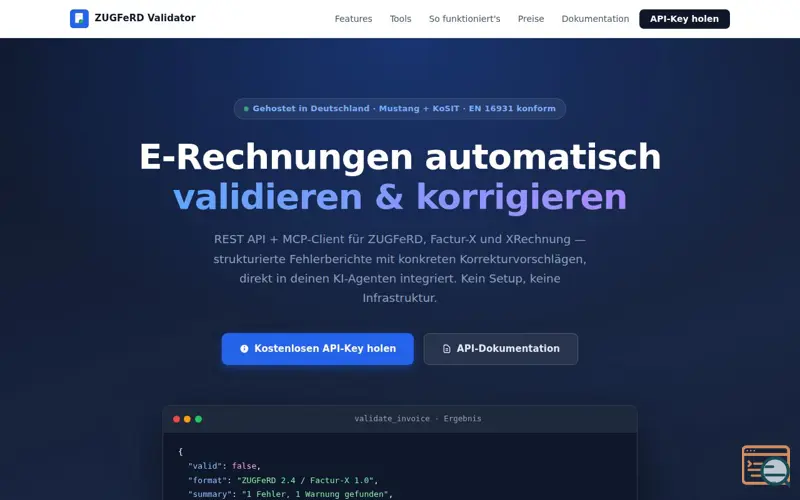 Screenshot of ZUGFeRD Validator