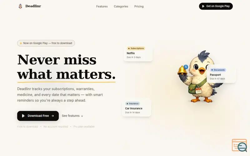 Screenshot of Deadlinr