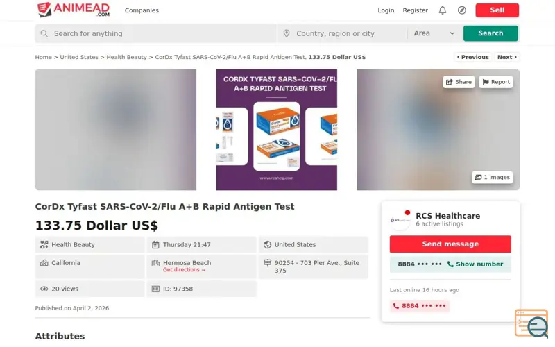 Screenshot of CorDx Tyfast Flu A+B Rapid Antigen Test