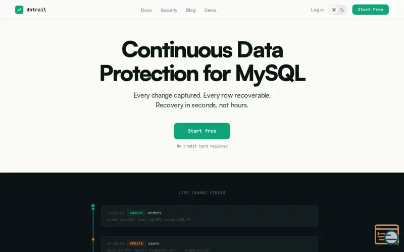 Screenshot of Dbtrail