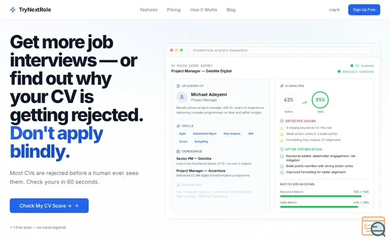 Screenshot of TryNextRole
