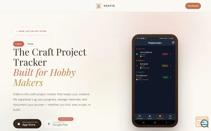 Screenshot of Krafio - Craft Project Tracker