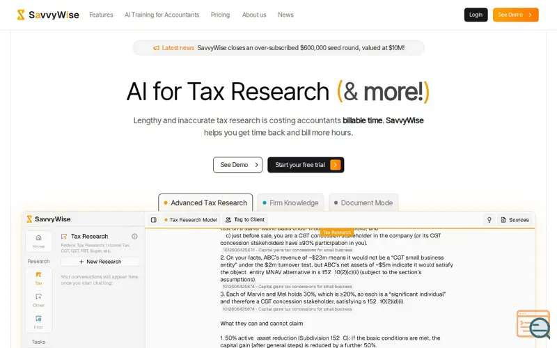 Screenshot of SavvyWise