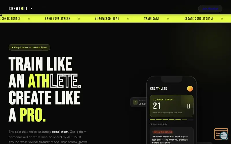 Screenshot of Creathlete — Train Like a Creator