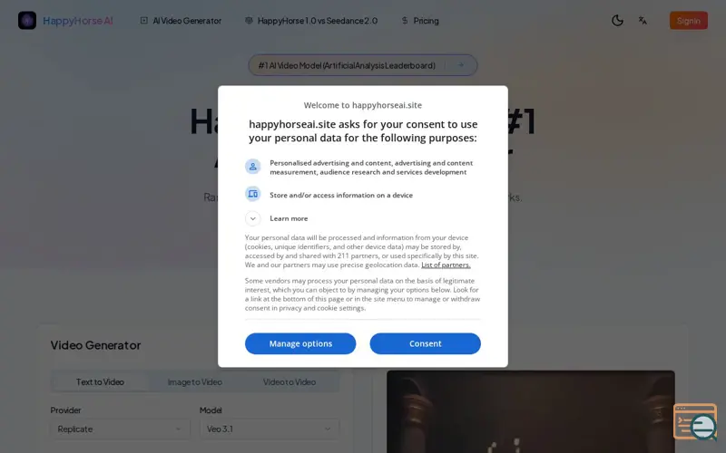 Screenshot of HappyHorse AI