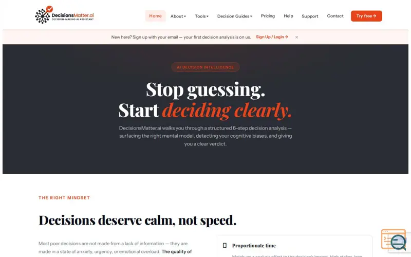 Screenshot of DecisionsMatter.ai- Decisions Assistant